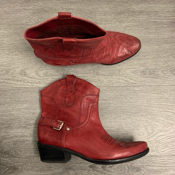 Franco Sarto Red Leather Pull Up Cowboy Booties 7M - Picture 2 of 8